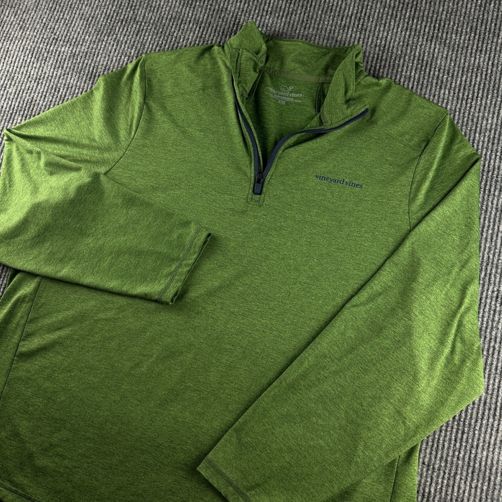 Vineyard Vines Performance Mens XXL Green Heathered Quarter Zip Pullover Sweater